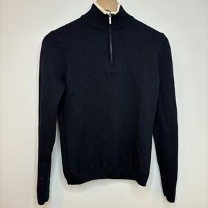 Brooks Brothers 346 Extra Fine Italian Merino Wool 1/4 Zip Medium Sweater Black